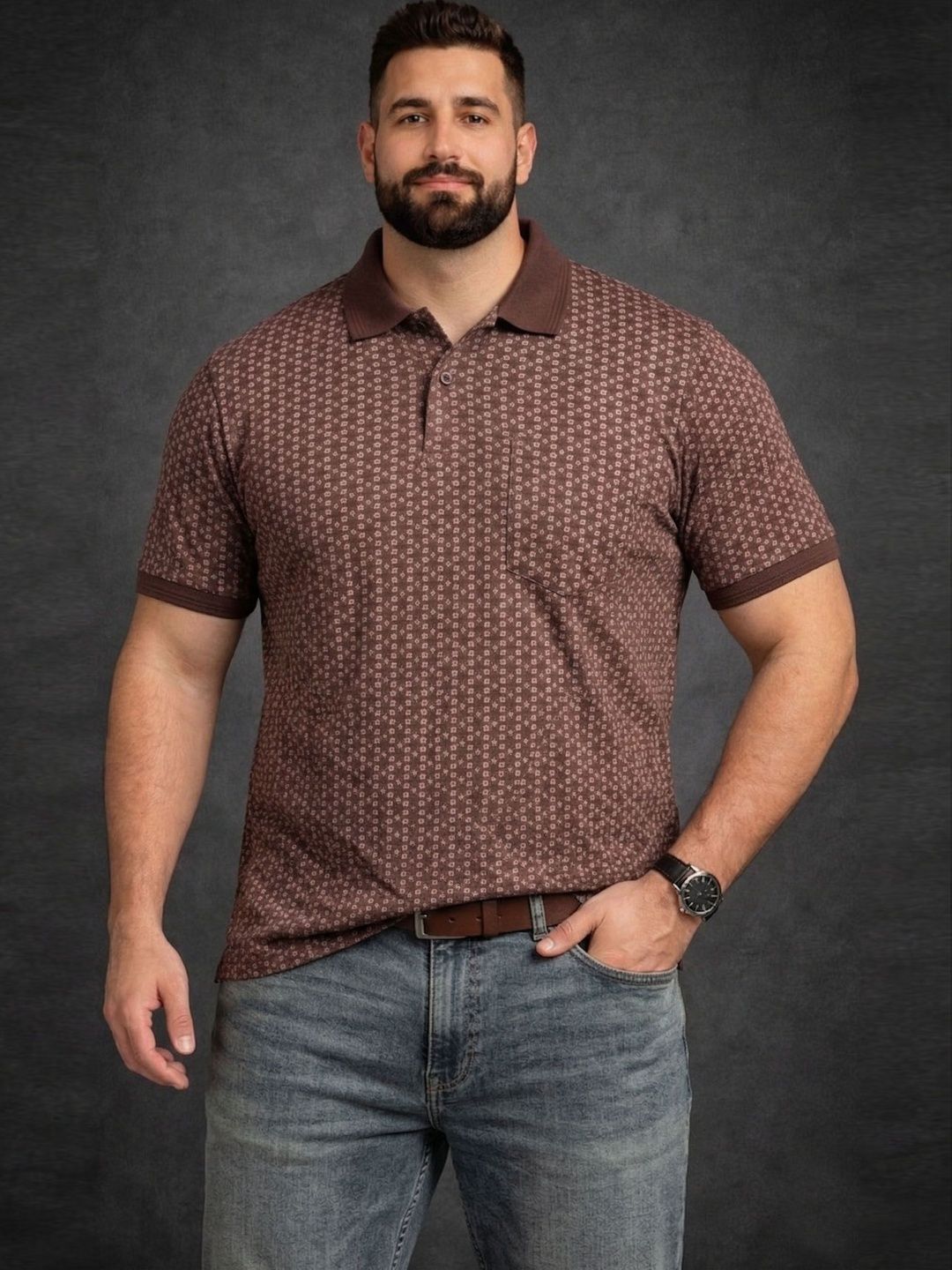 Davno Men Printed Polo Collar T-shirt