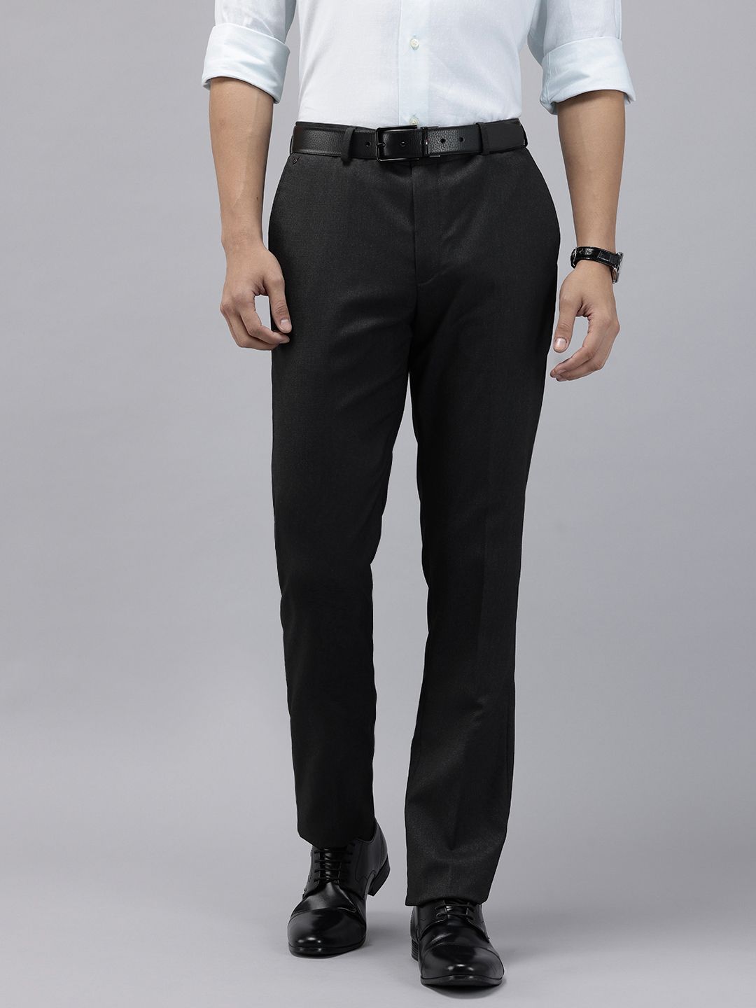 Blackberrys Men Textured Slim Fit Formal Trousers
