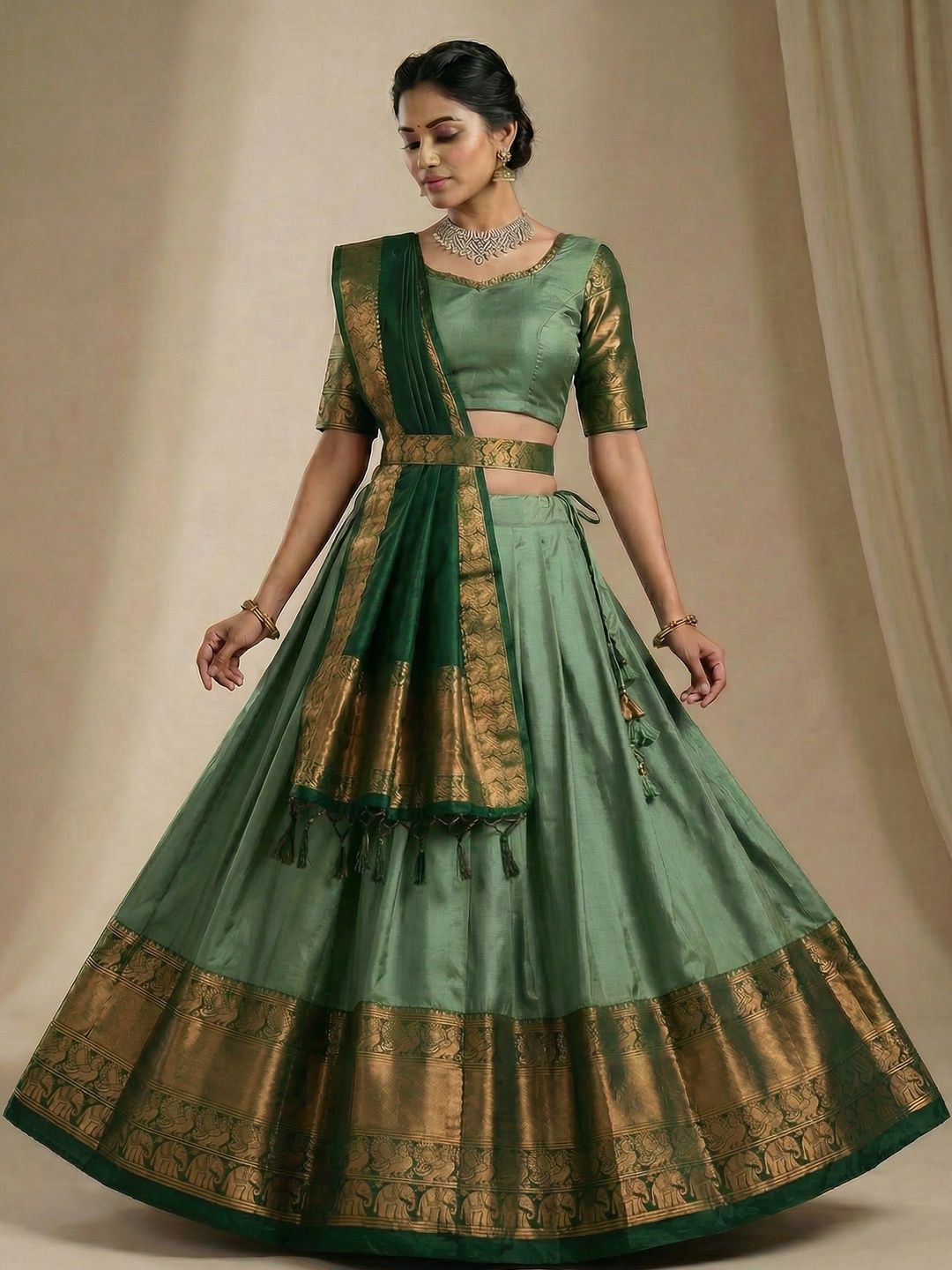 SHAVIDR ENTERPRISE Block Print Ready to Wear Lehenga & Unstitched Blouse With Dupatta