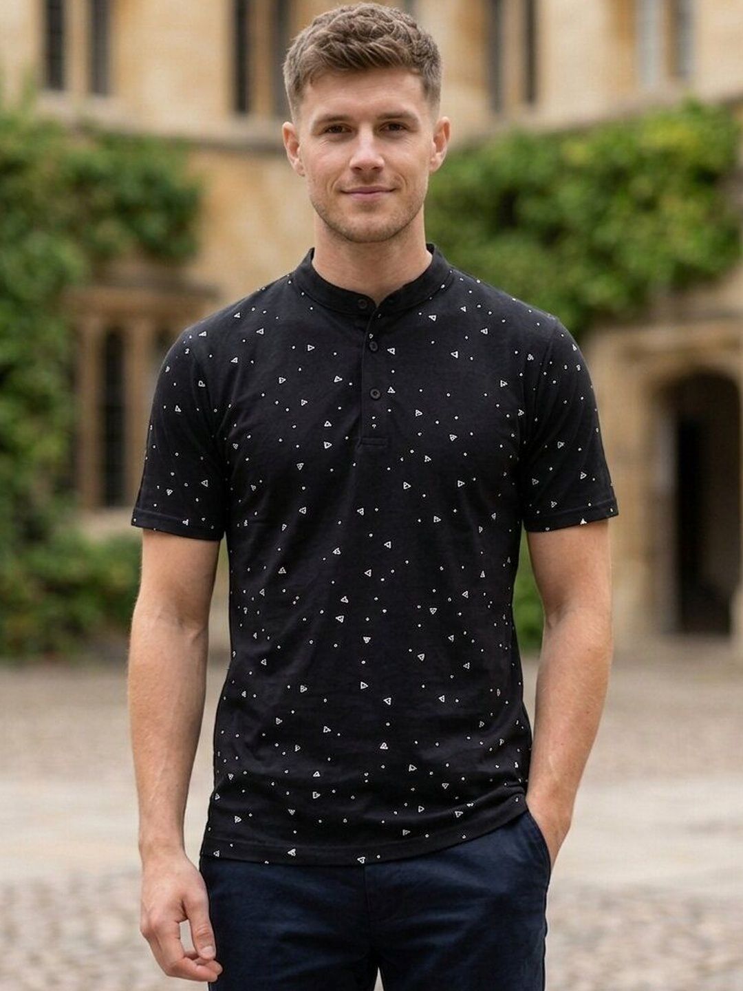 PYRO SPIRIT Men Printed Mandarin Collar T-shirt