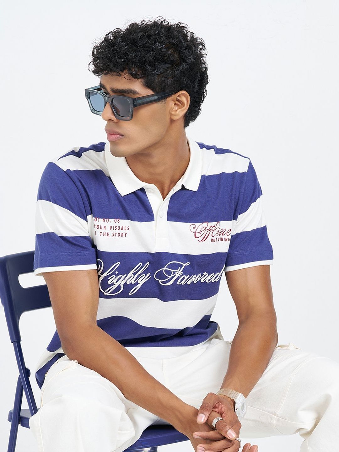 People Men Striped Polo Collar T-shirt