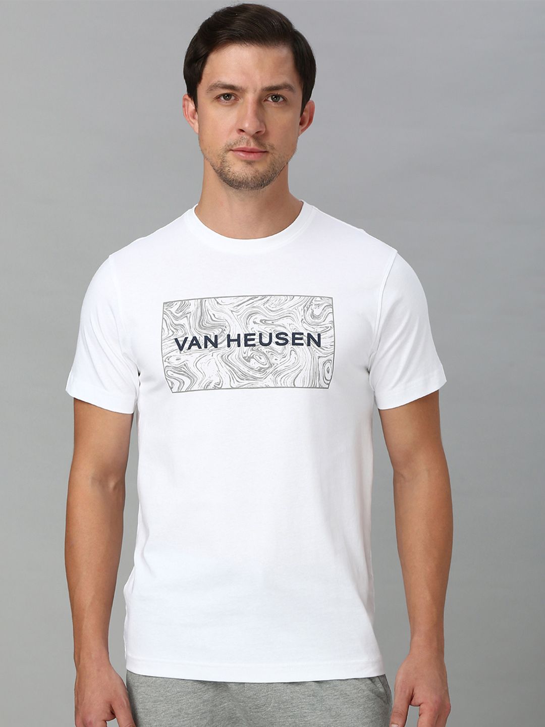 Van Heusen Innerwear Men Typography Printed Round Neck Pure Cotton Lounge Tshirt