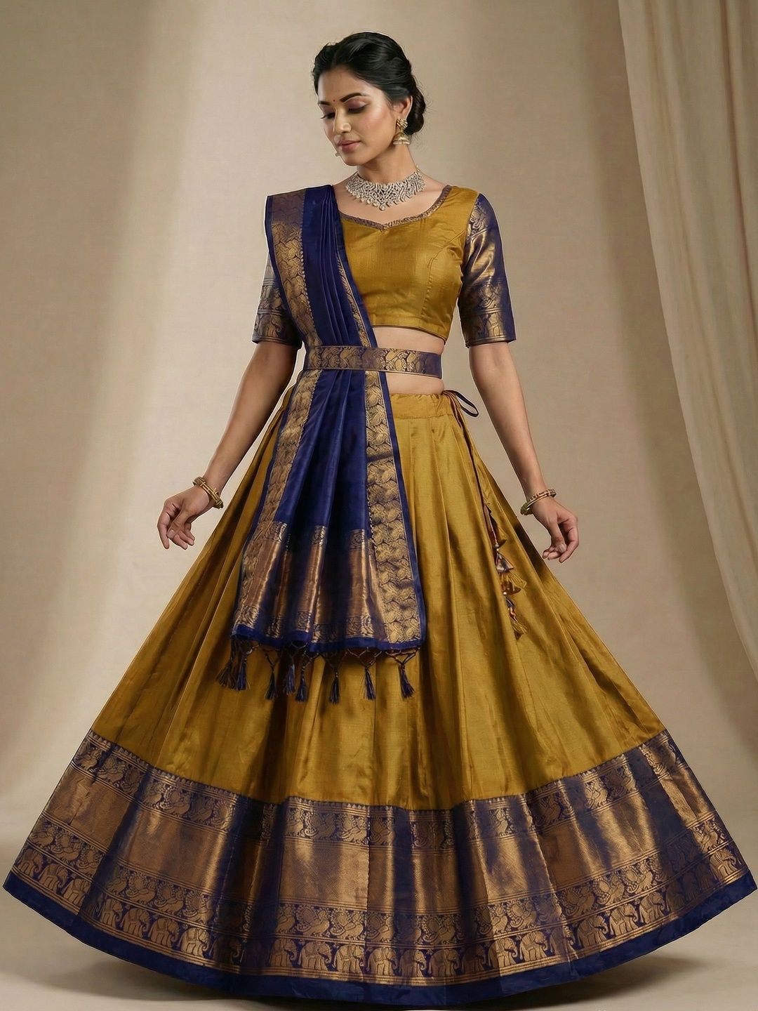 SHAVIDR ENTERPRISE Block Print Ready to Wear Lehenga & Unstitched Blouse With Dupatta
