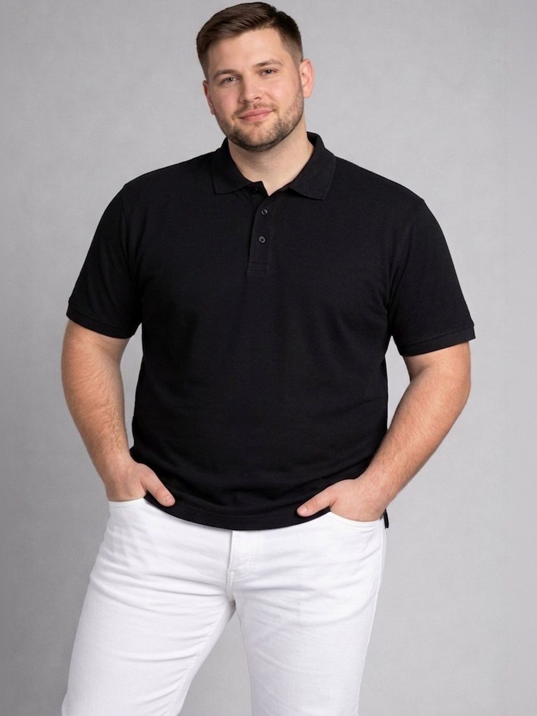 HERR WAHRER Men Plus Size Polo Collar Pocket T-shirt