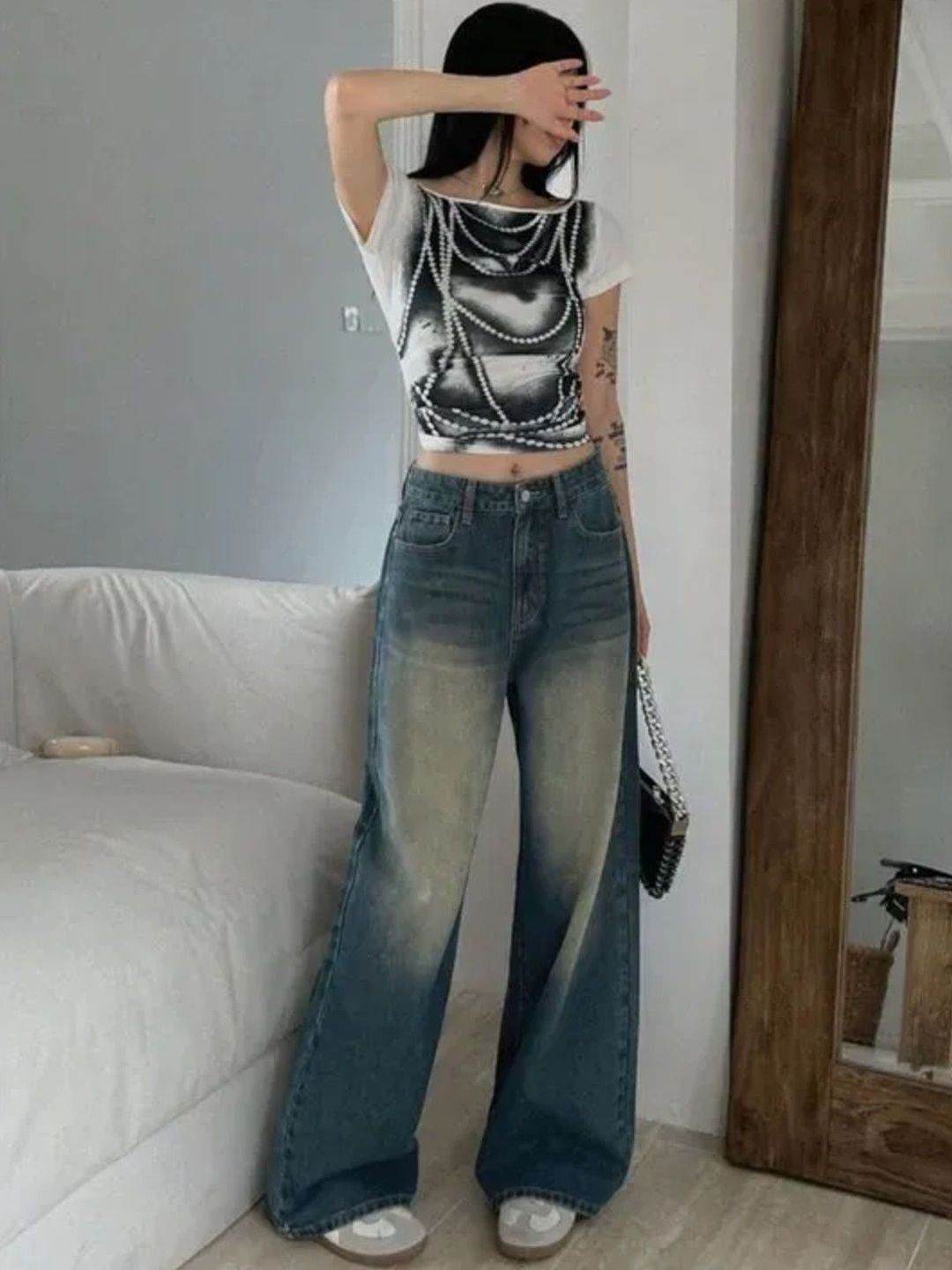 Kotty Kotty Women Wide Leg High-Rise Light Fade Stretchable Jeans