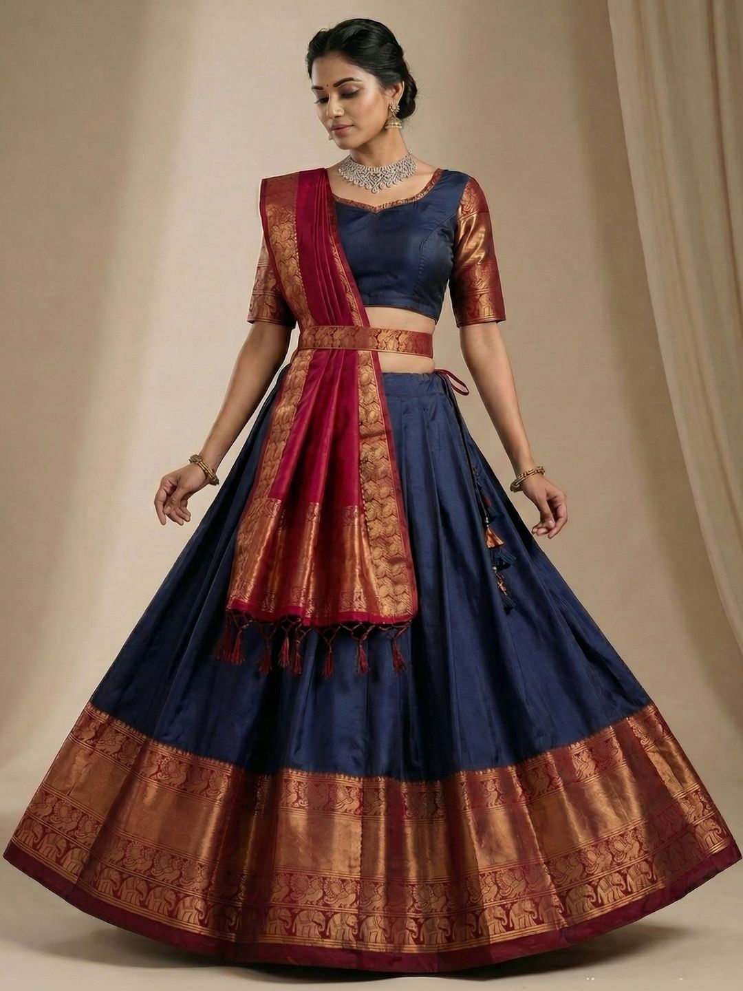 SHAVIDR ENTERPRISE Block Print Ready to Wear Lehenga & Unstitched Blouse With Dupatta