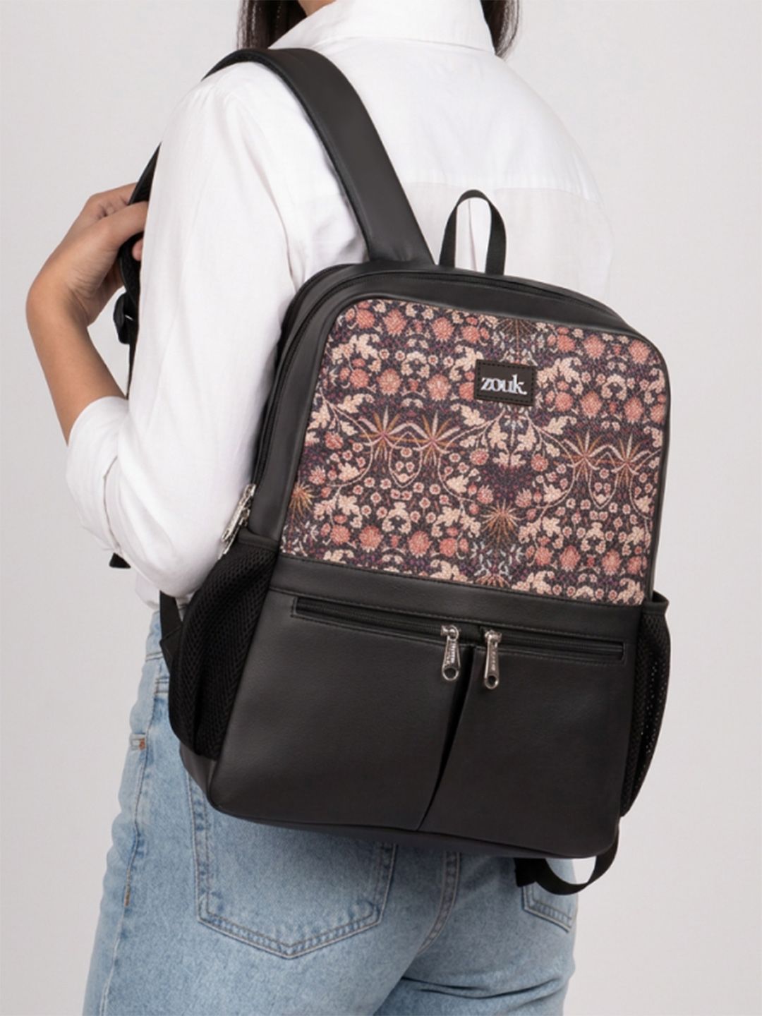 ZOUK ZOUK  Women Ethnic Printed Vegan Leather Backpack With Compression Straps-Up to 16 inch