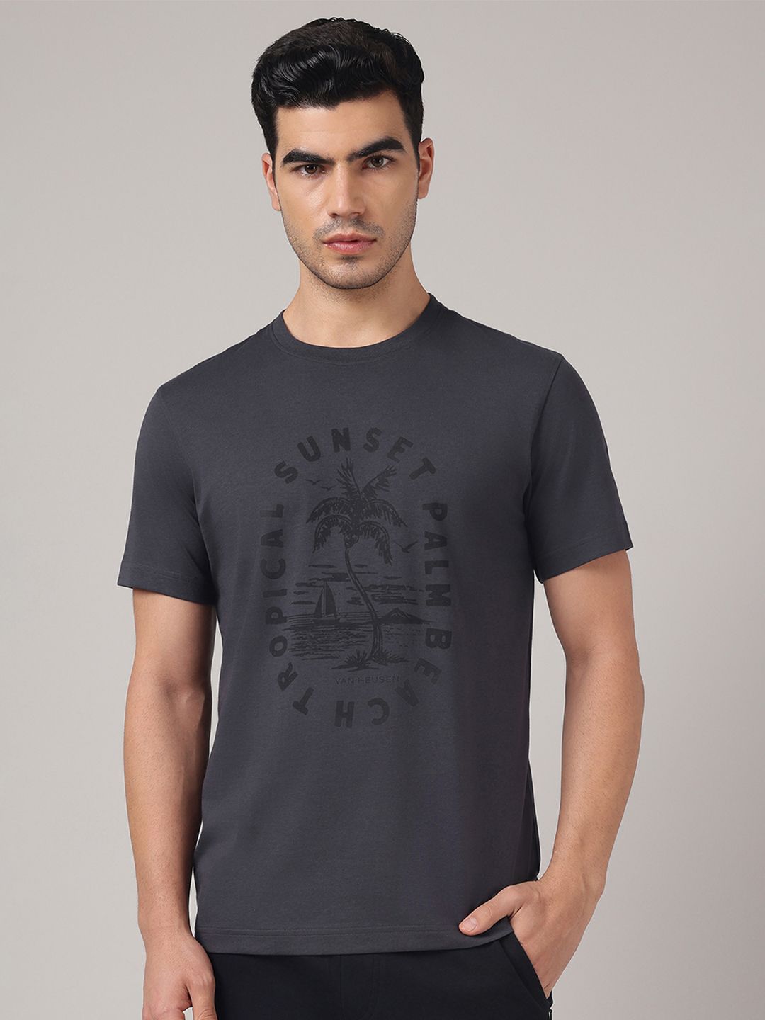 Van Heusen Innerwear Men Round Neck Minimal Graphic Print Lounge T-Shirt