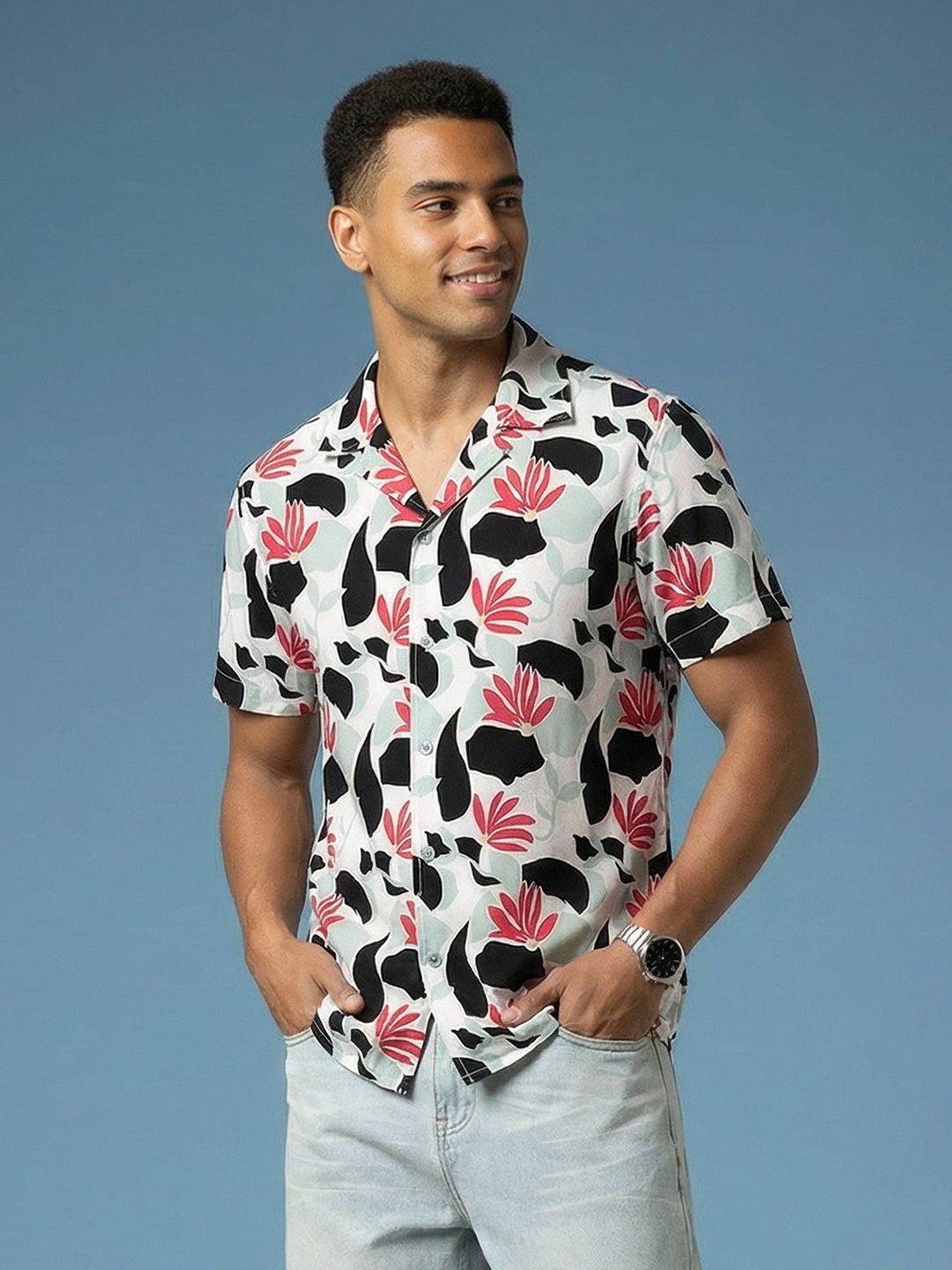 HERE&NOW Pure Cotton Floral Printed Casual Shirt