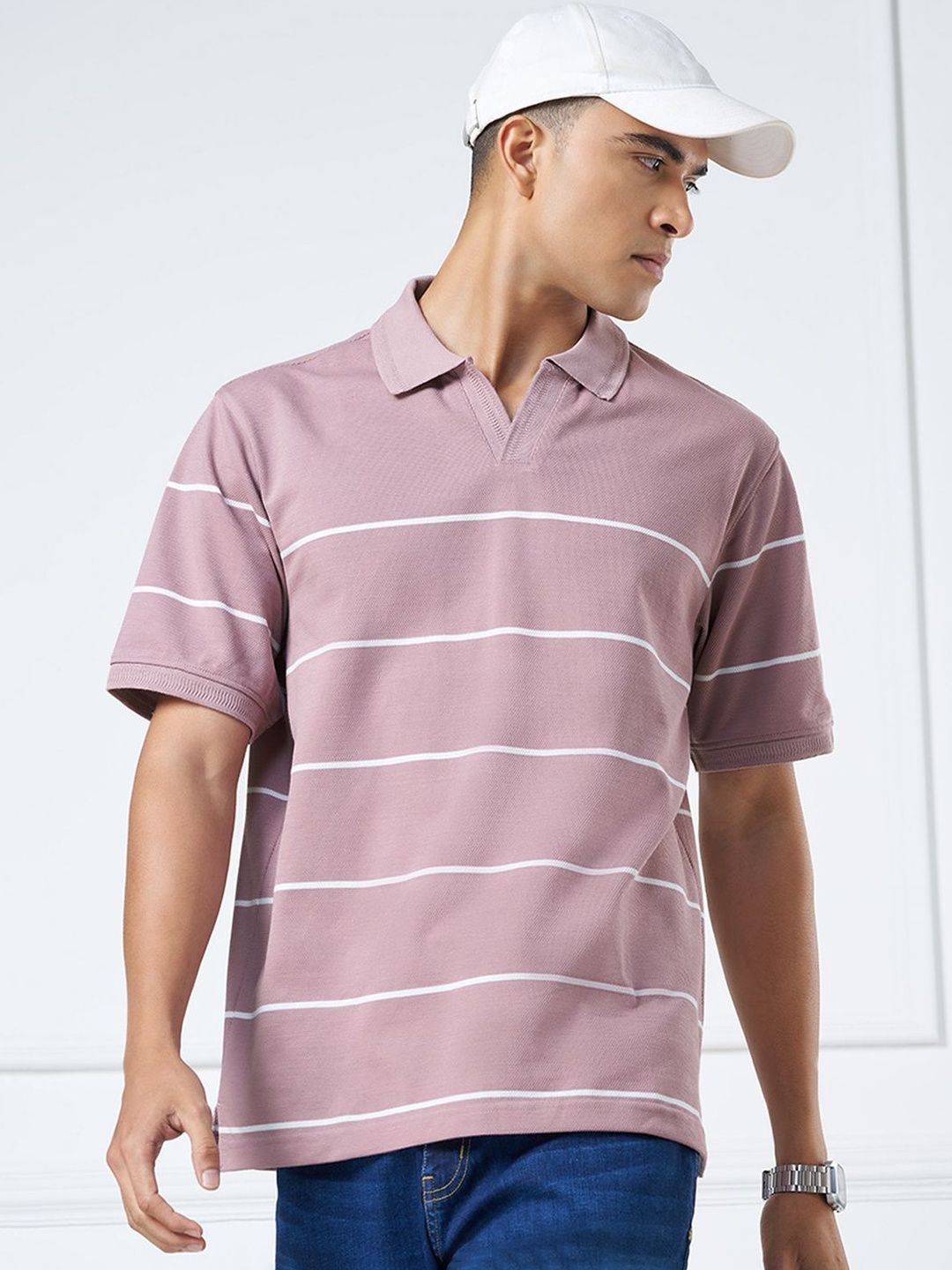 Peregrine by Pantaloons Men Striped Polo Collar T-shirt