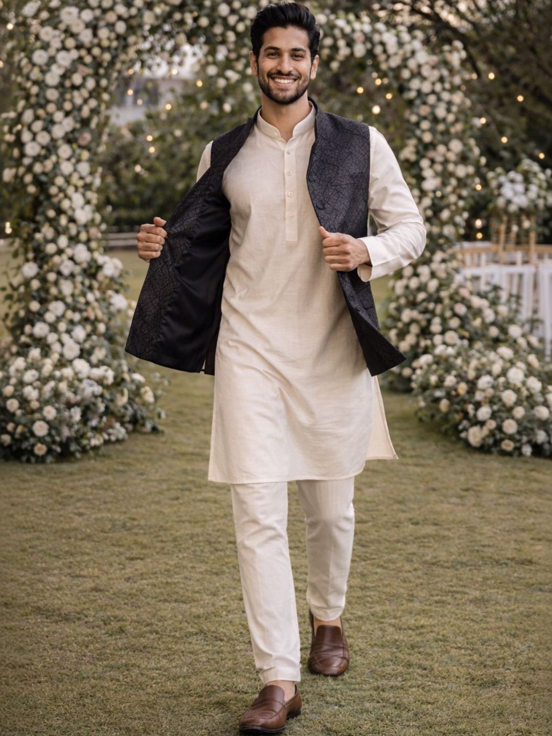 House of Pataudi Woven Design Nehru Jackets
