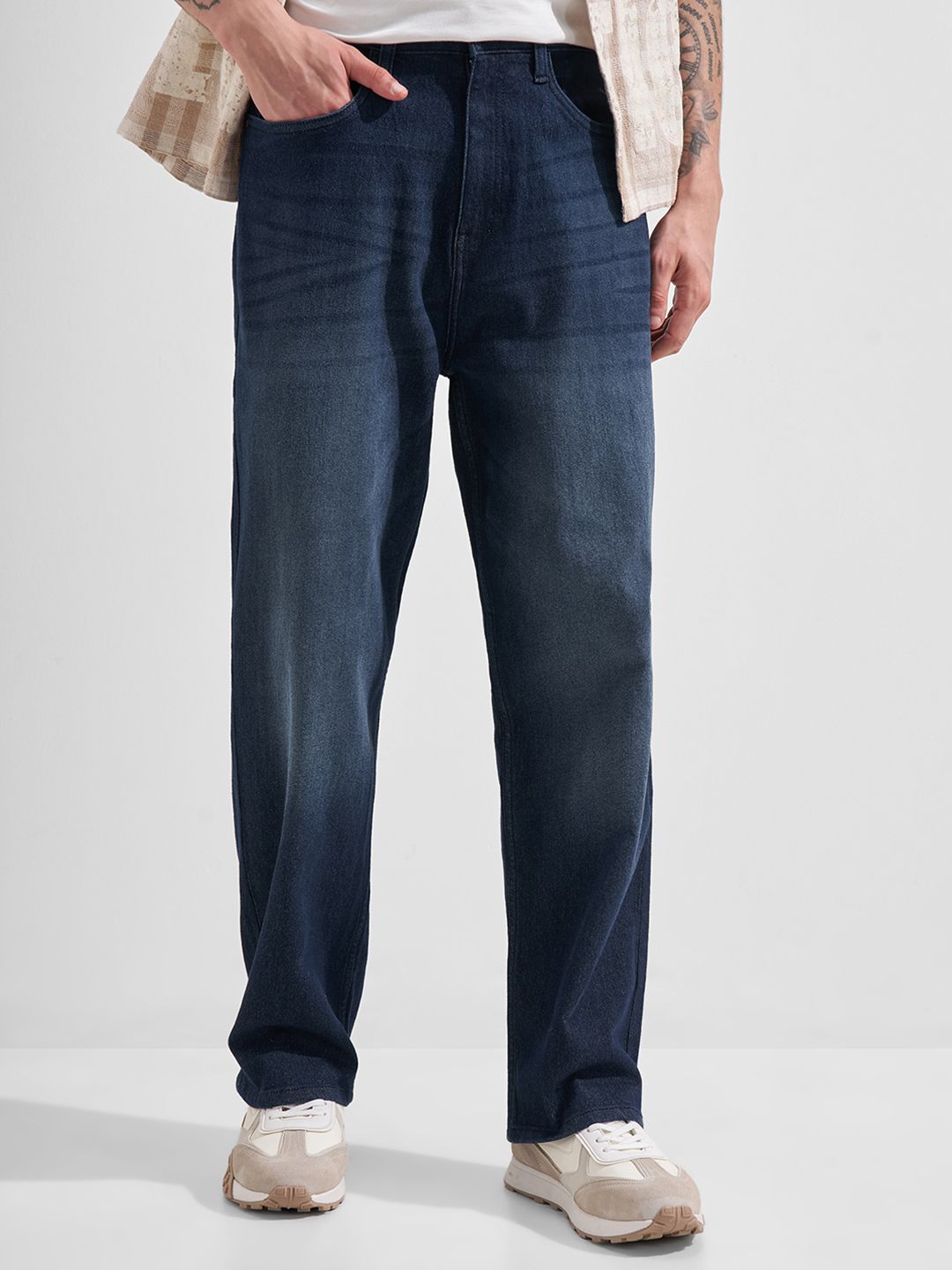 HIGHLANDER Men Loose Fit High Rise Dark Wash Jeans