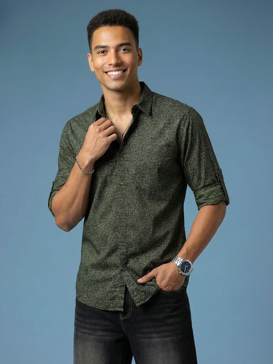HERE&NOW Pocket Detail Roll Up Sleeves Printed Casual Shirt