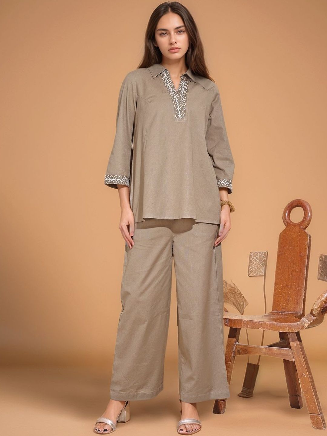 all about you Cotton Solid Tunic with Trousers