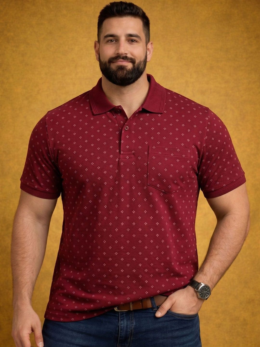 Davno Men Printed Polo Collar T-shirt