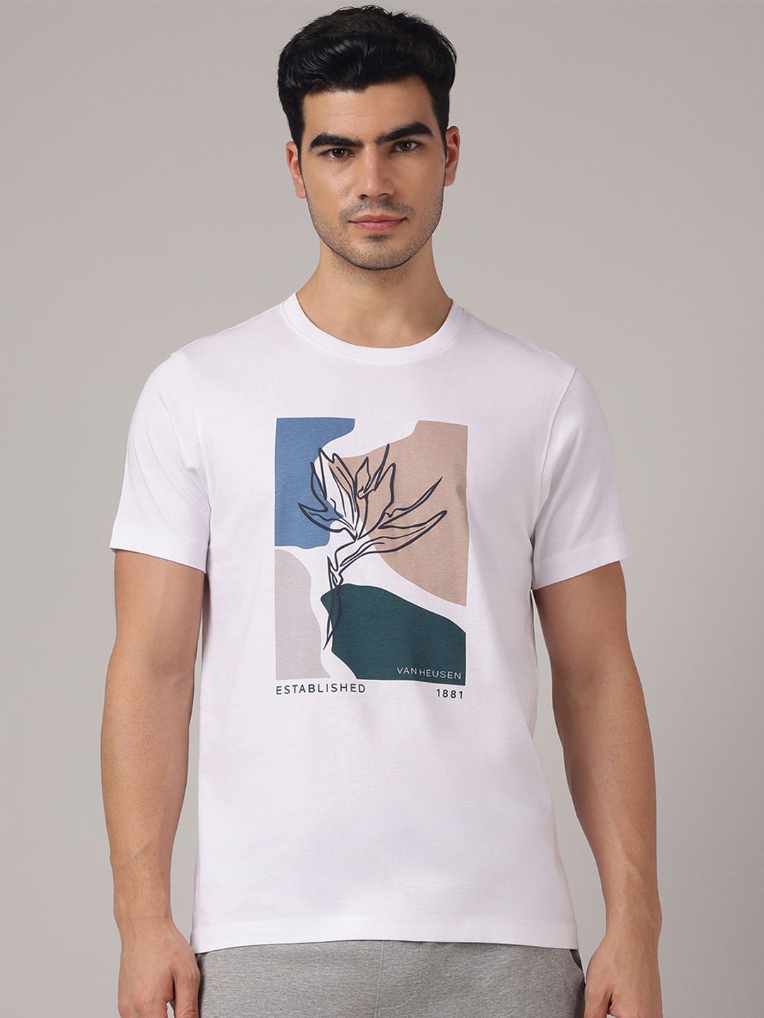 Van Heusen Innerwear Men Round Neck Minimal Graphic Print Lounge Tshirt