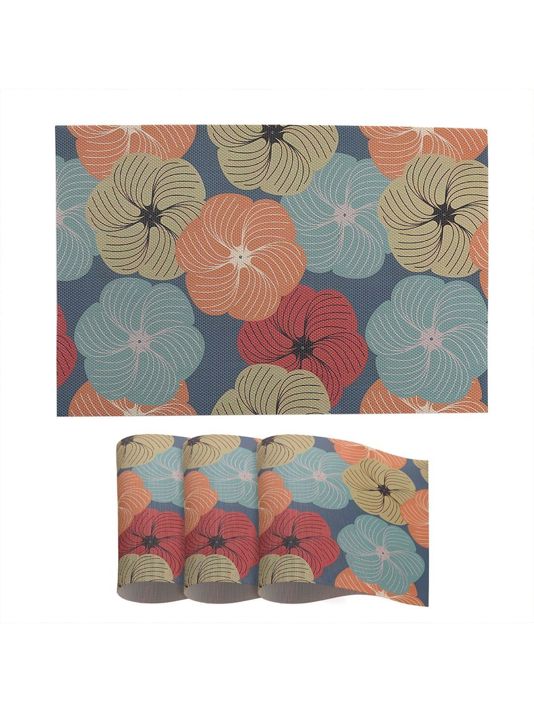 HOKIPO Teal Blue ColorSplash PVC Placemats Set of 4