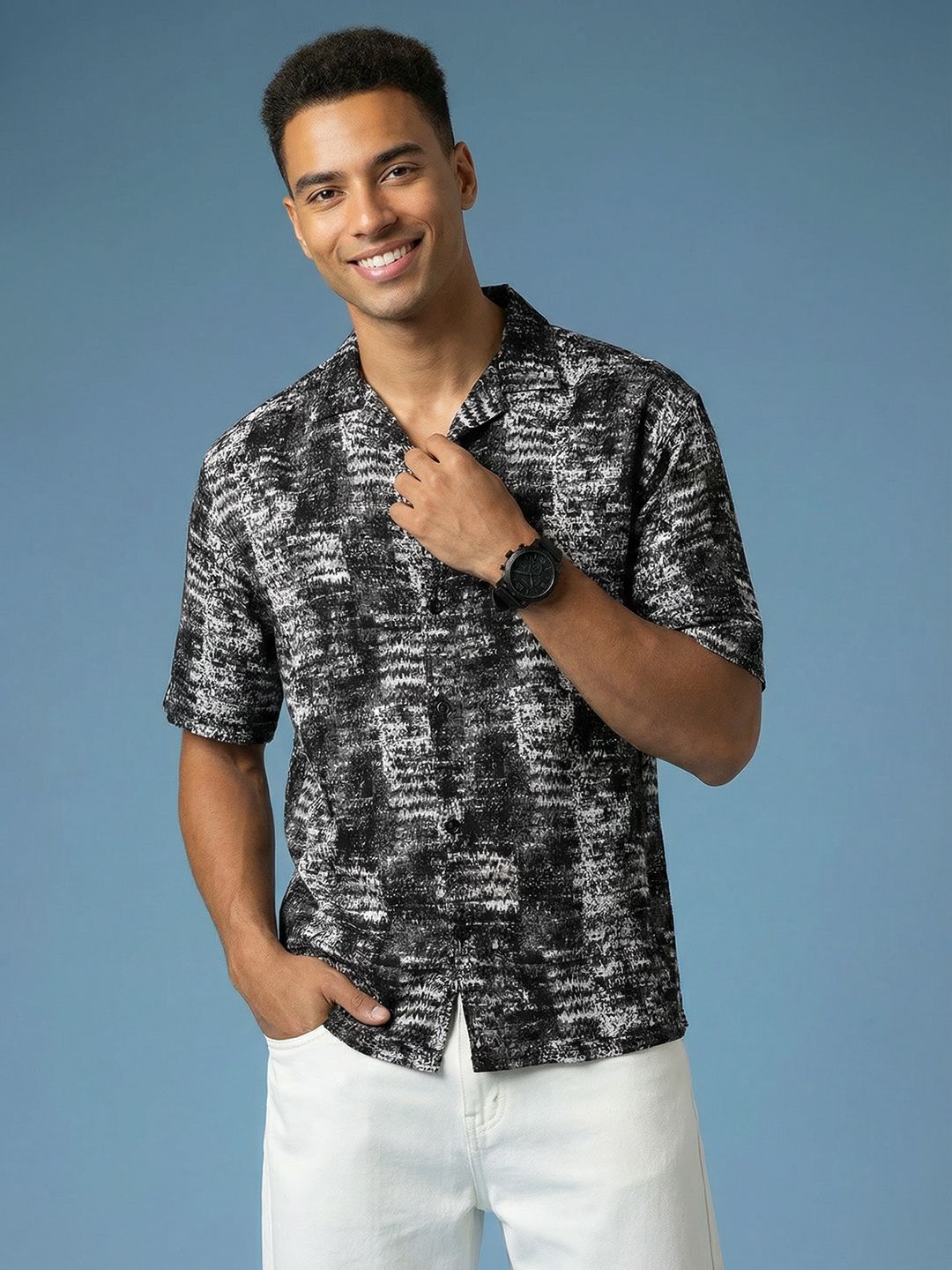 HERE&NOW Relaxed Fit Printed Drop-Shoulder Sleeves Pure Cotton Casual Shirt