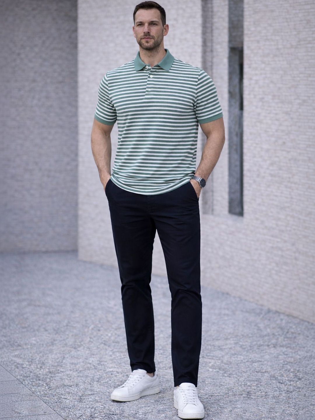 MACK JONNEY Men Striped Polo Collar T-shirt
