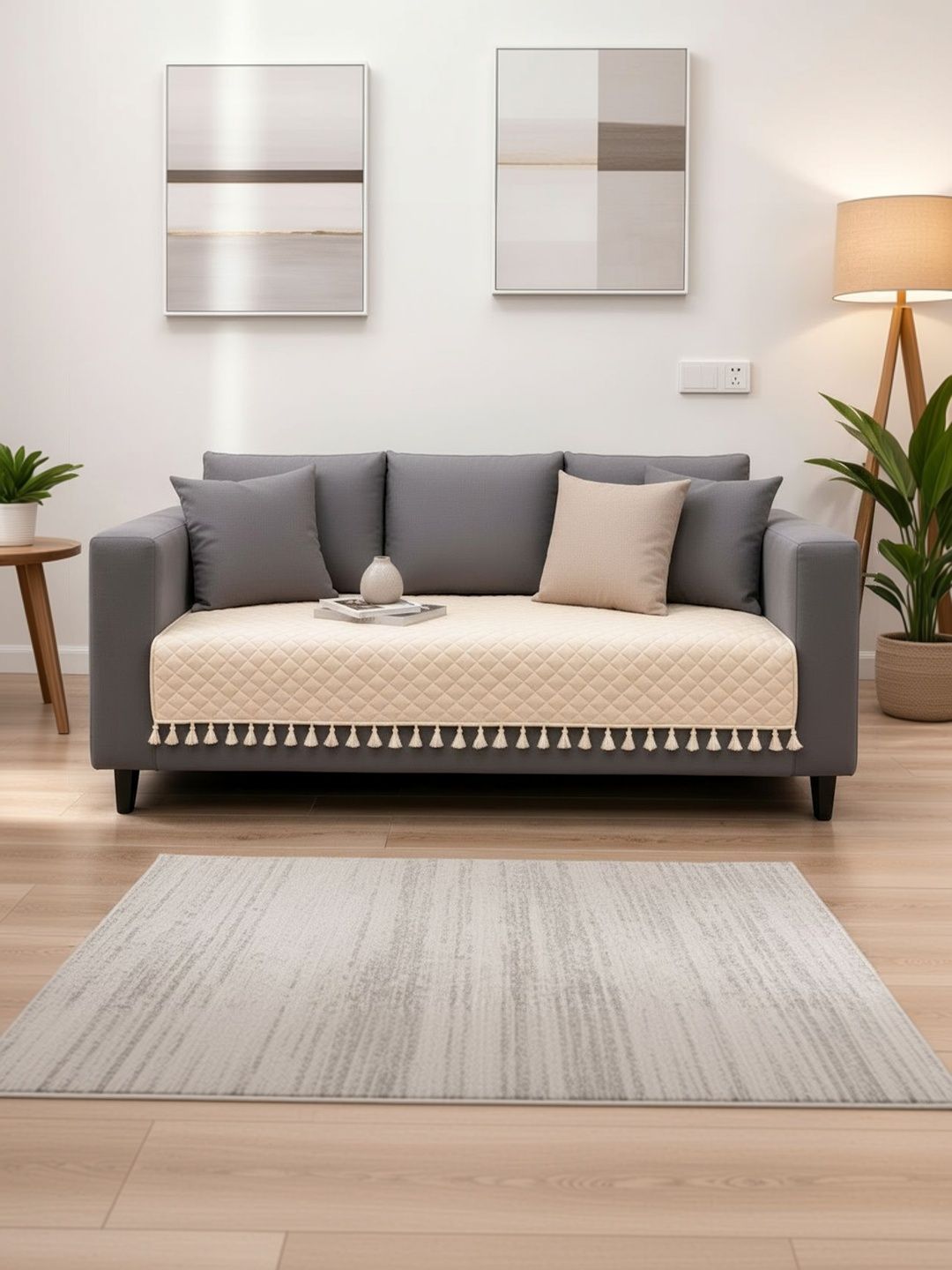 HOMEMONDE HOMEMONDE Beige Solid 1 Piece Sofa Cover