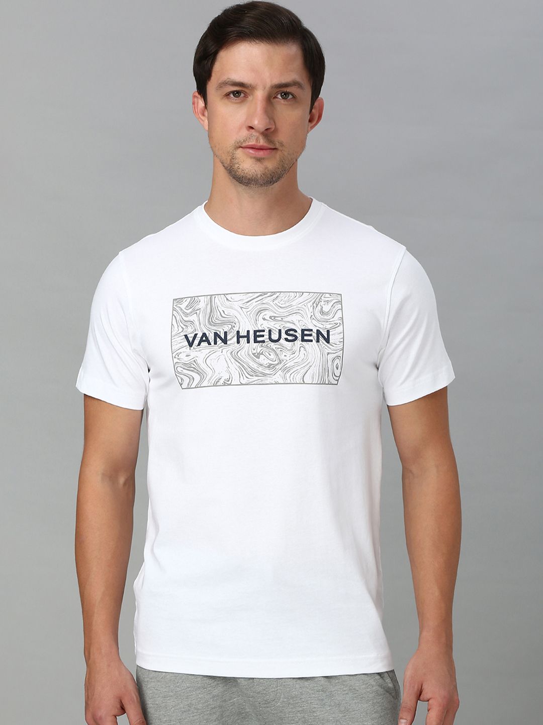 Van Heusen Innerwear Men Typography Printed Round Neck Pure Cotton Lounge Tshirts