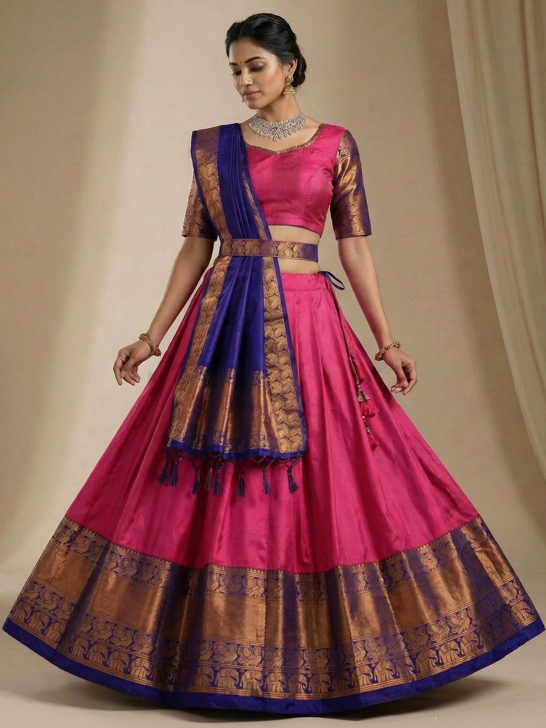 SHAVIDR ENTERPRISE Block Print Ready to Wear Lehenga & Unstitched Blouse With Dupatta