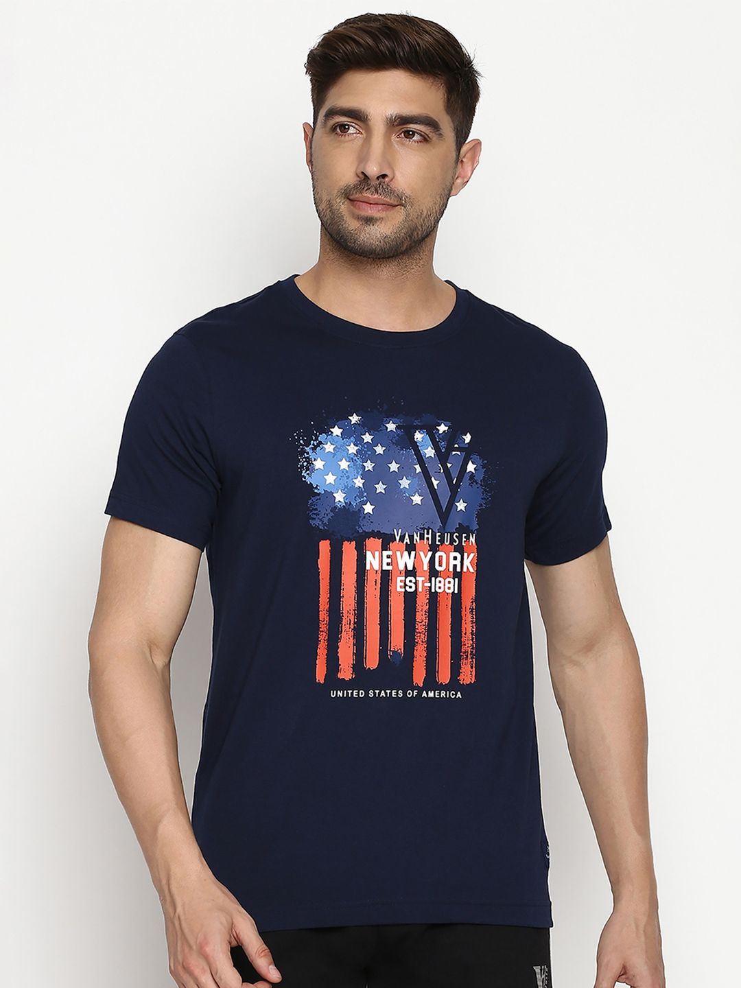 Van Heusen Innerwear Athleisure Chest Print Crew Neck Short Sleeve Slim Fit Lounge Tshirt