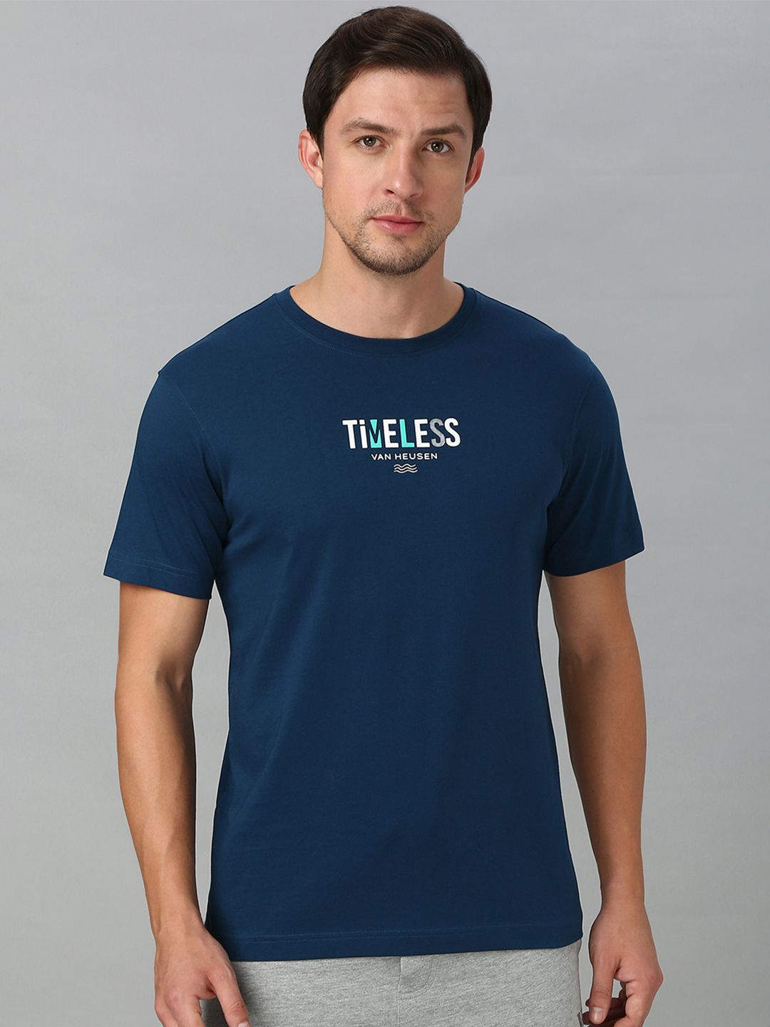 Van Heusen Innerwear Men Typography Printed Round Neck Cotton Lounge Tshirt deal from myntra