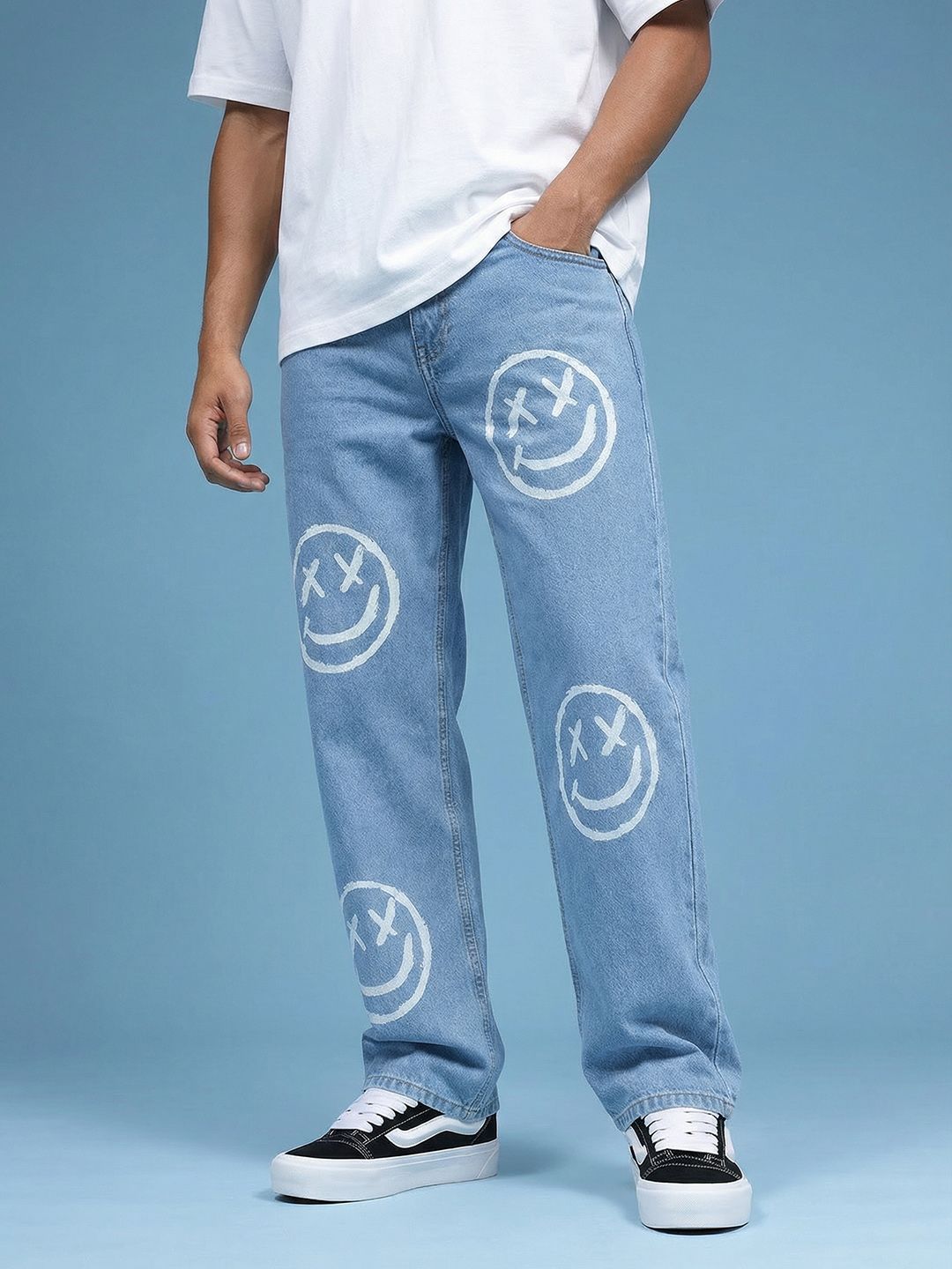 HERE&NOW Men Pure Cotton Baggy Fit Printed Jeans