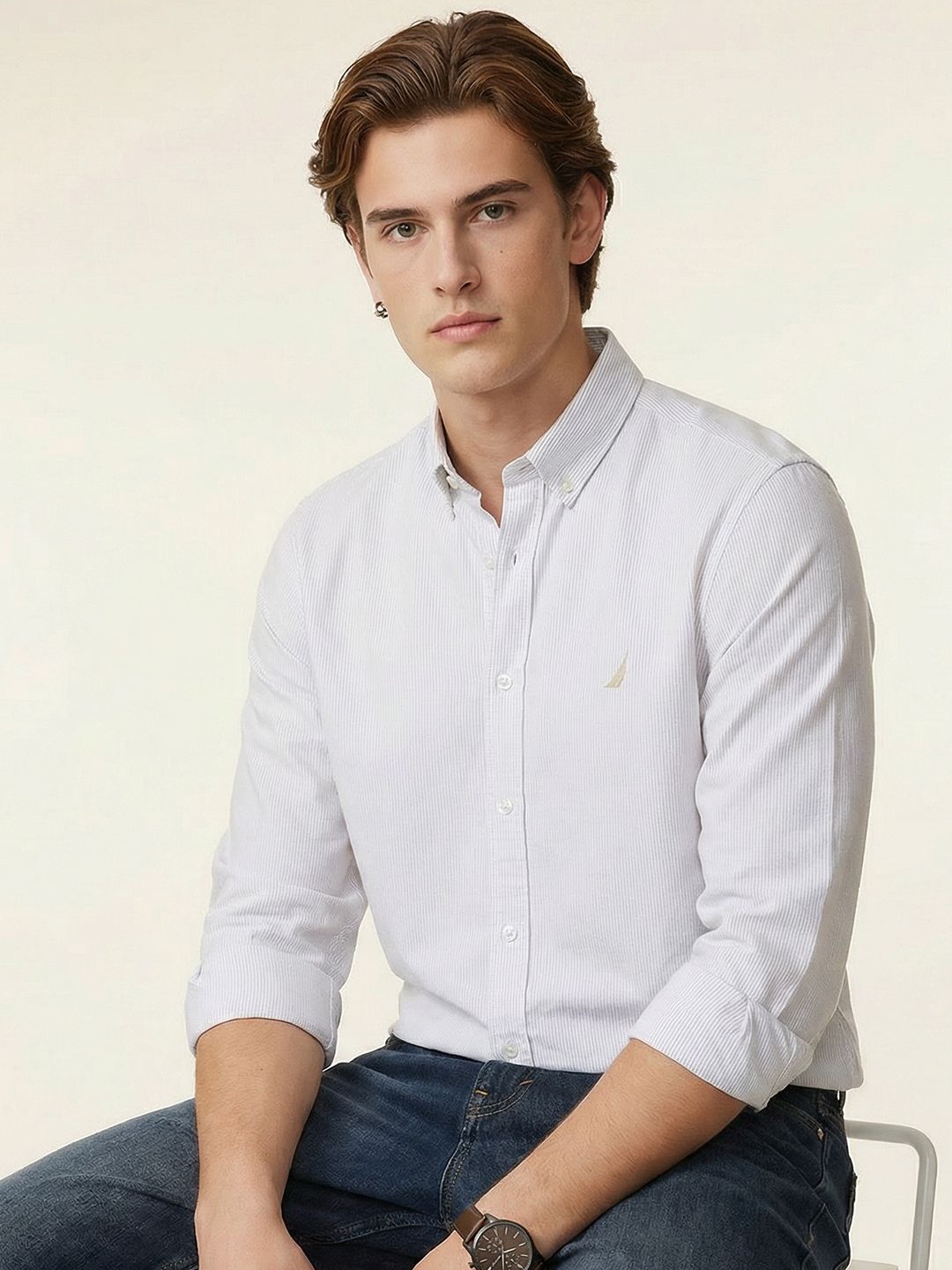 Nautica Striped Pure Cotton Casual Shirt