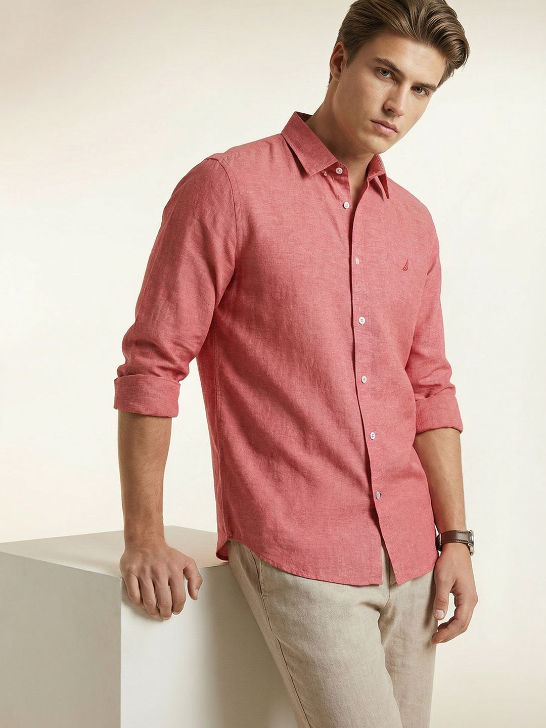 Nautica Slim Fit Spread Collar Casual Shirt