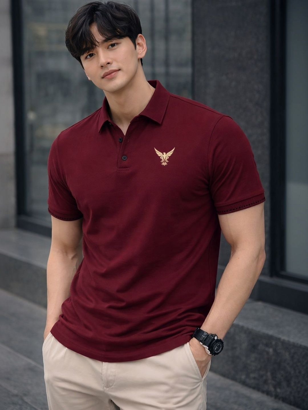 TAZO Men Brand Logo Polo Collar T-shirt