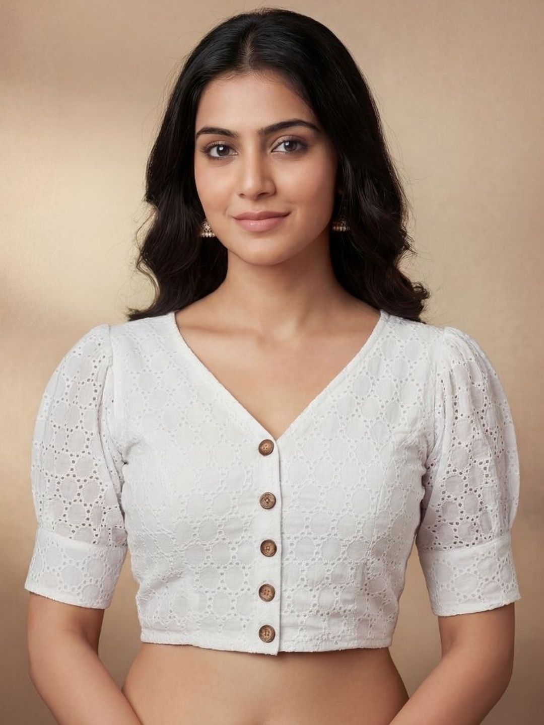 WIZULO TRENDZ Cotton Blend Embroidered Saree Blouse