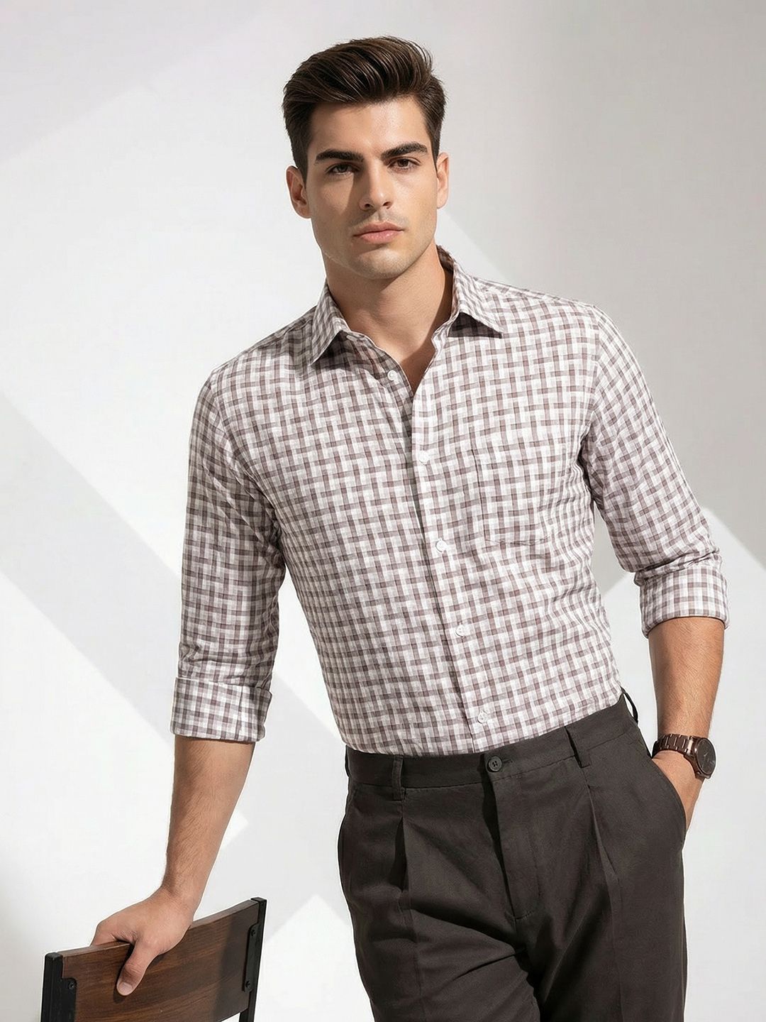 INVICTUS Slim Fit Opaque Checked Pure Cotton Formal Shirt