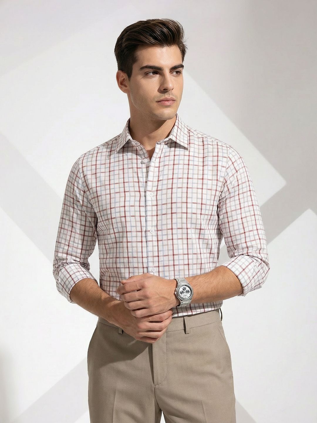 INVICTUS Slim Fit Opaque Checked Pure Cotton Formal Shirt