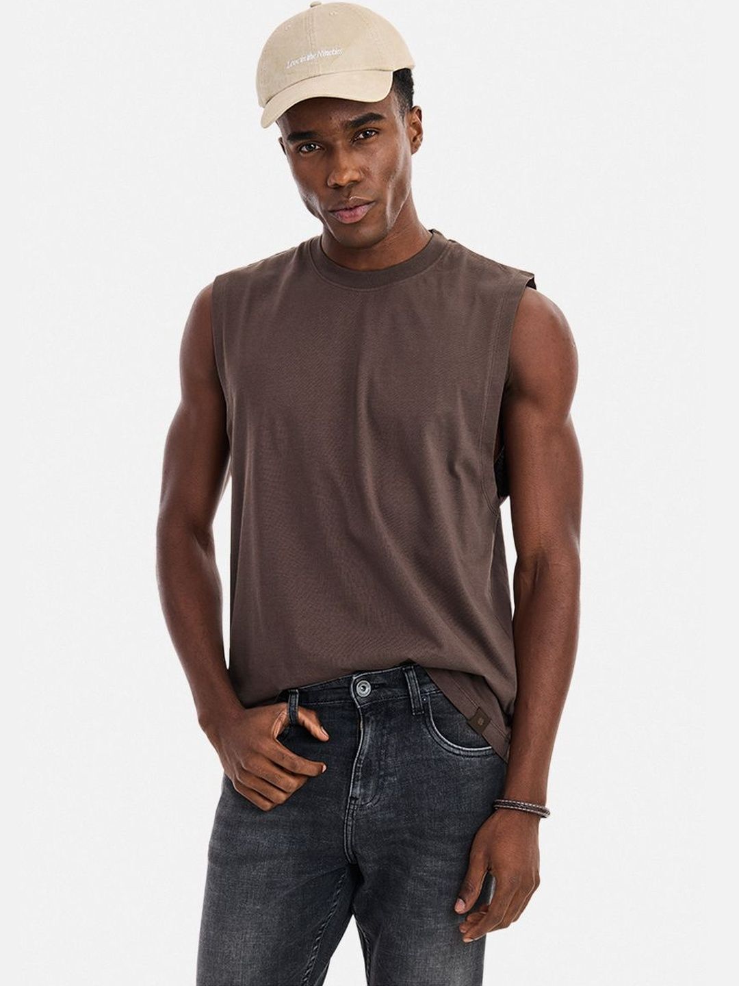 Snitch Men High Neck Extended Sleeves Pure Cotton Pockets T-shirt