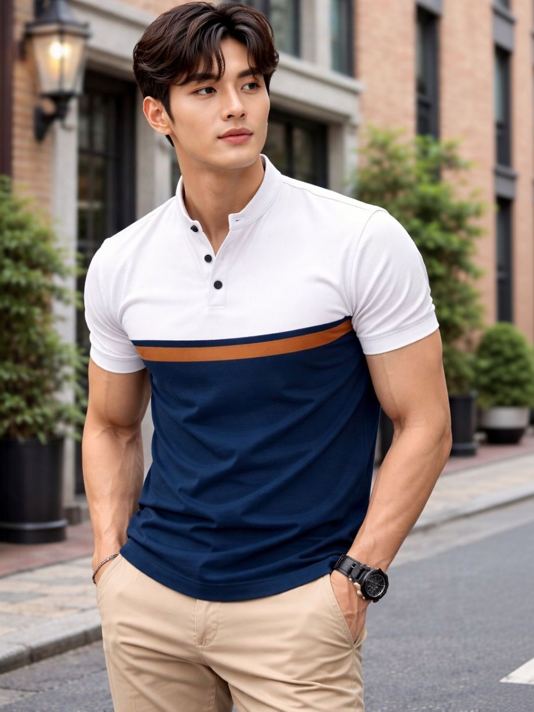 TAZO Men Colourblocked Henley Neck T-shirt
