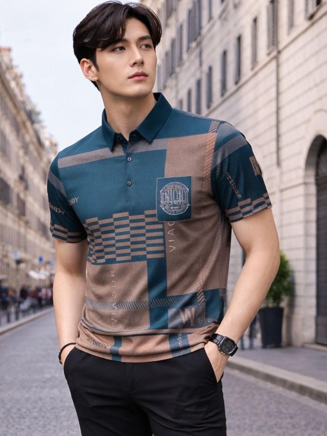 TAZO Men Printed Polo Collar Pockets T-shirt