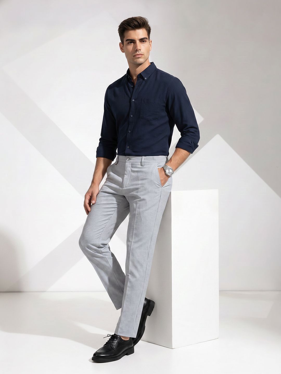 INVICTUS Men Textured Formal Trousers
