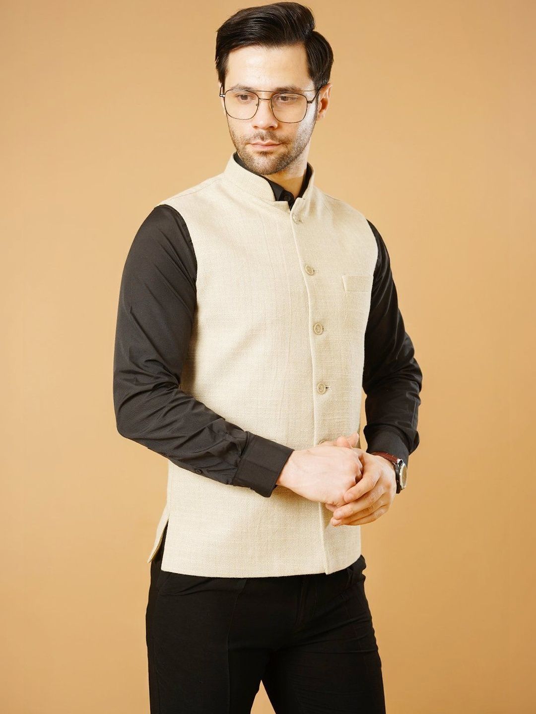 Wintage Checked Woven Linen Nehru Jackets