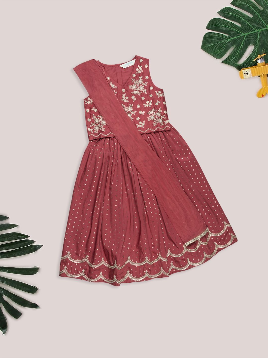 AKKRITI BY PANTALOONS Girls Embellished Sequinned Ready to Wear Lehenga & Blouse With Dupatta