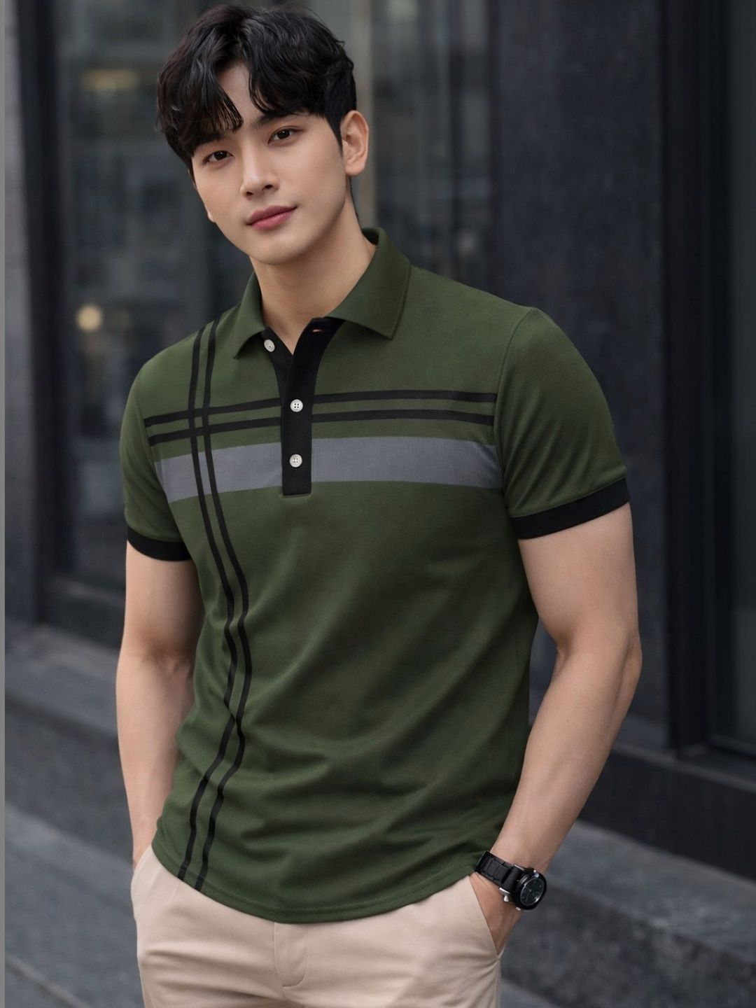 TAZO Men Striped Polo Collar T-shirt