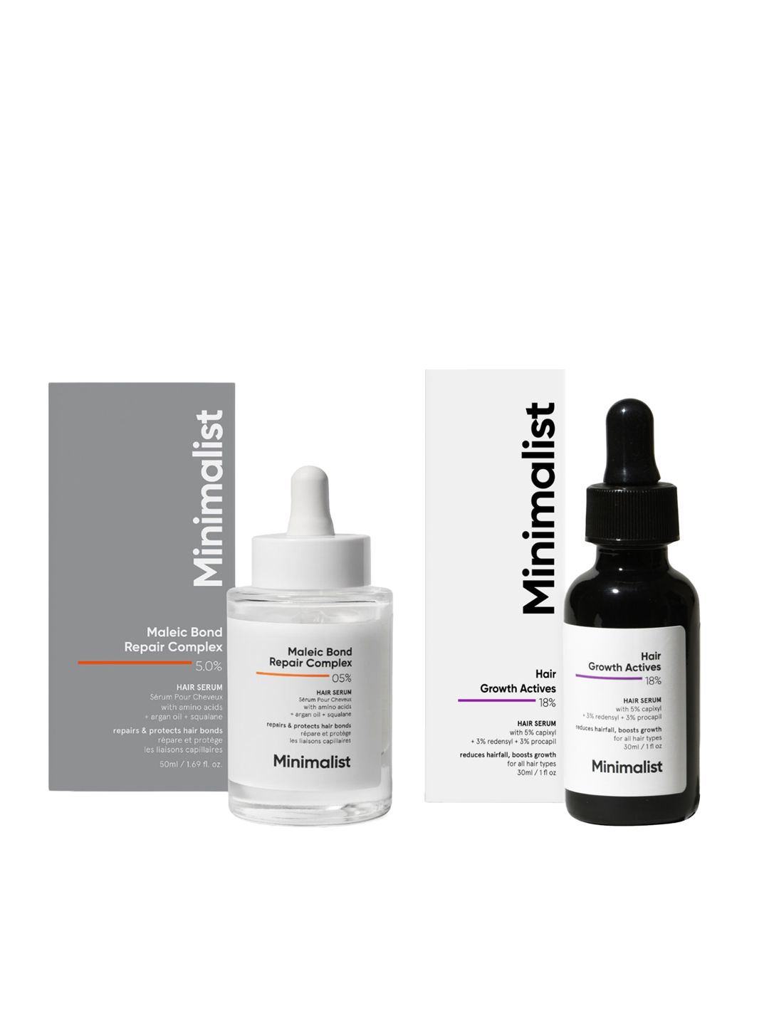 Minimalist Minimalist Hair Serum Combo - Hair Growth Actives 30ml & Maleic Bond Repair Complex 50ml