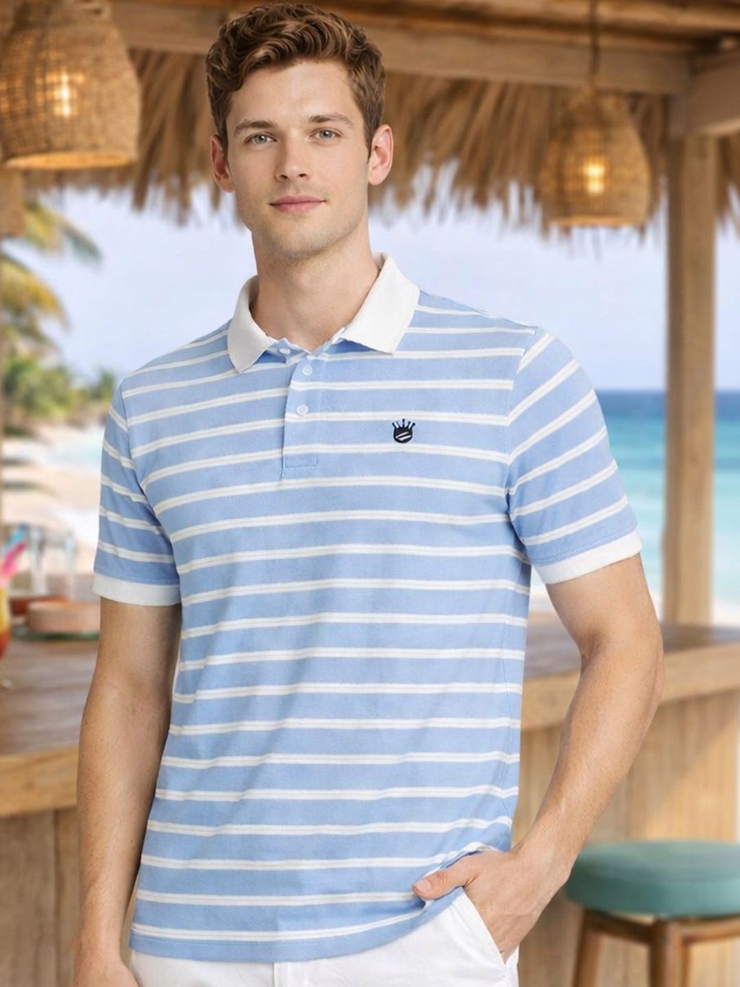 RELANE Men Striped Polo Collar T-shirt