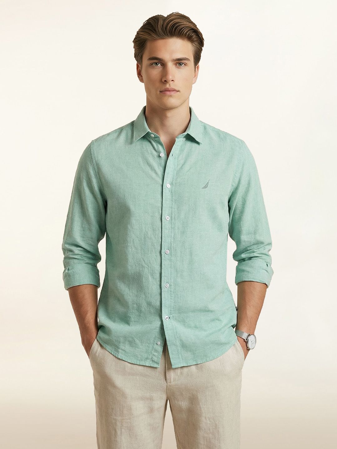 Nautica Slim Fit Spread Collar Casual Shirt