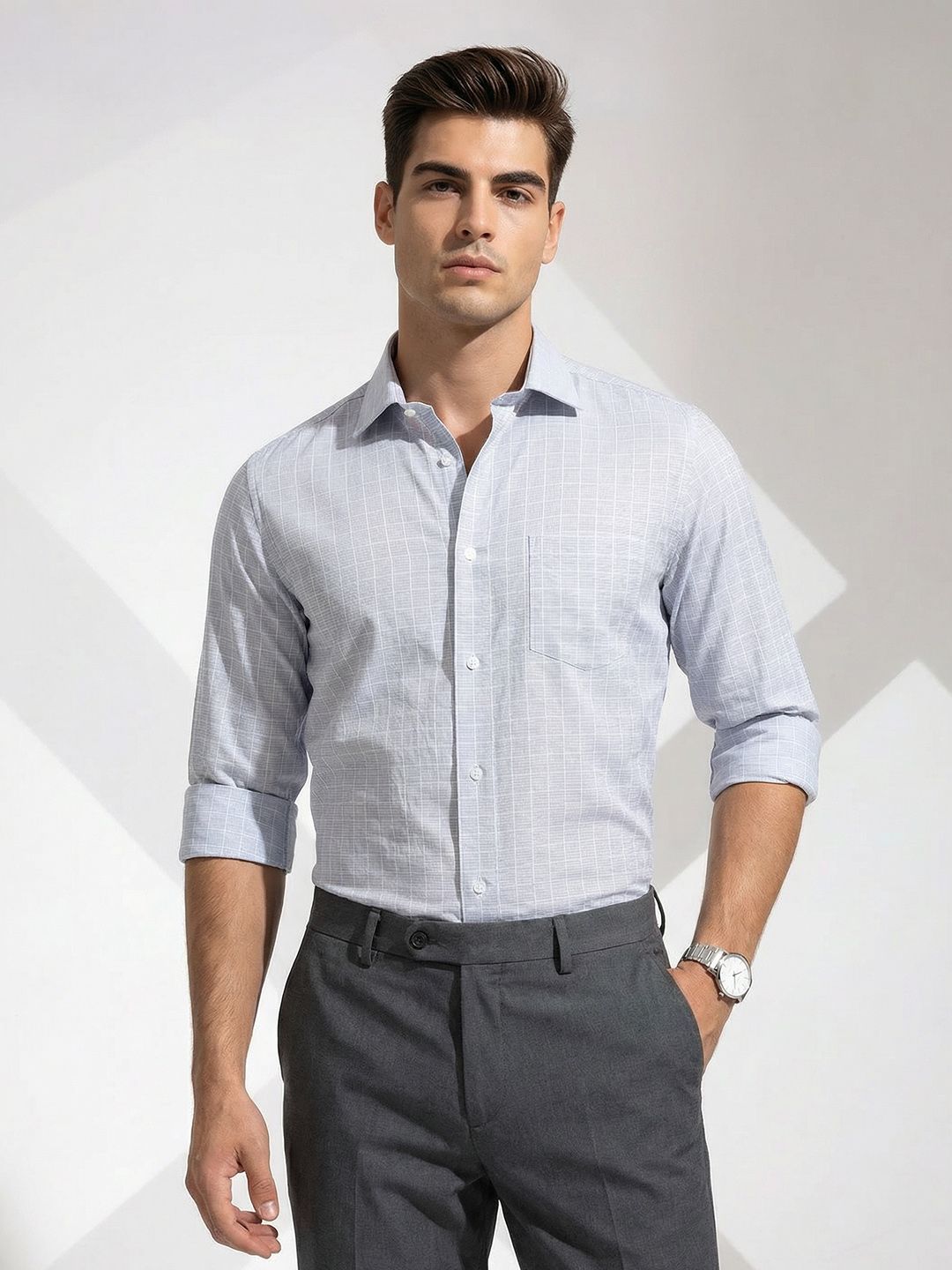 INVICTUS Slim Fit Opaque Checked Pure Cotton Formal Shirt