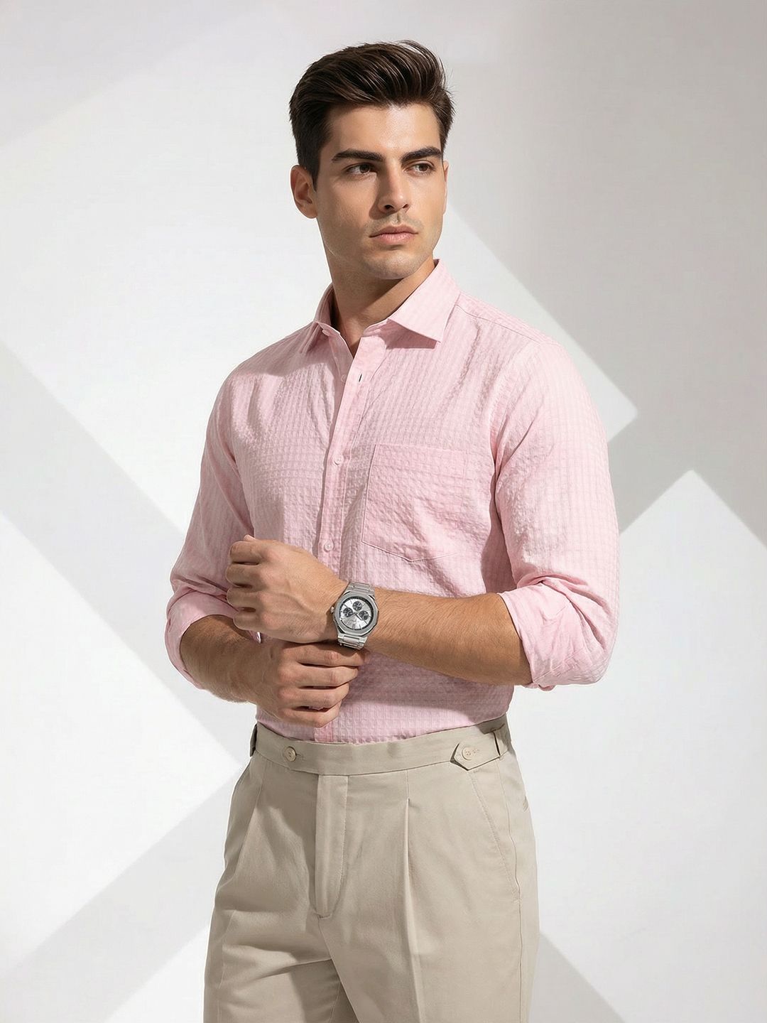 INVICTUS Pure Cotton Self Design Slim Fit Textured Formal Shirt