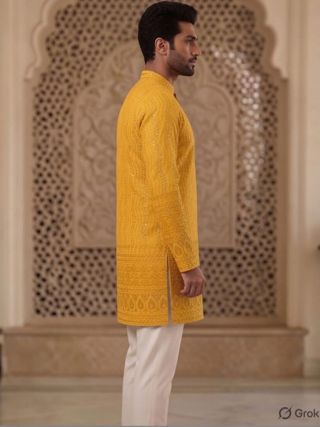 INDIROOP Men Embroidered Chikankari Kurta