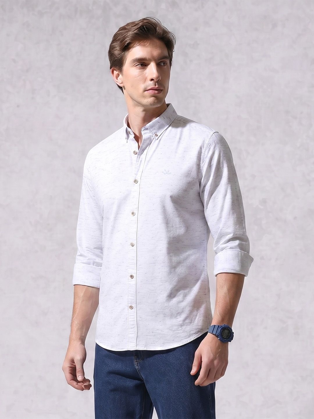 WROGN Self Design Textured Pure Cotton Casual Shirt