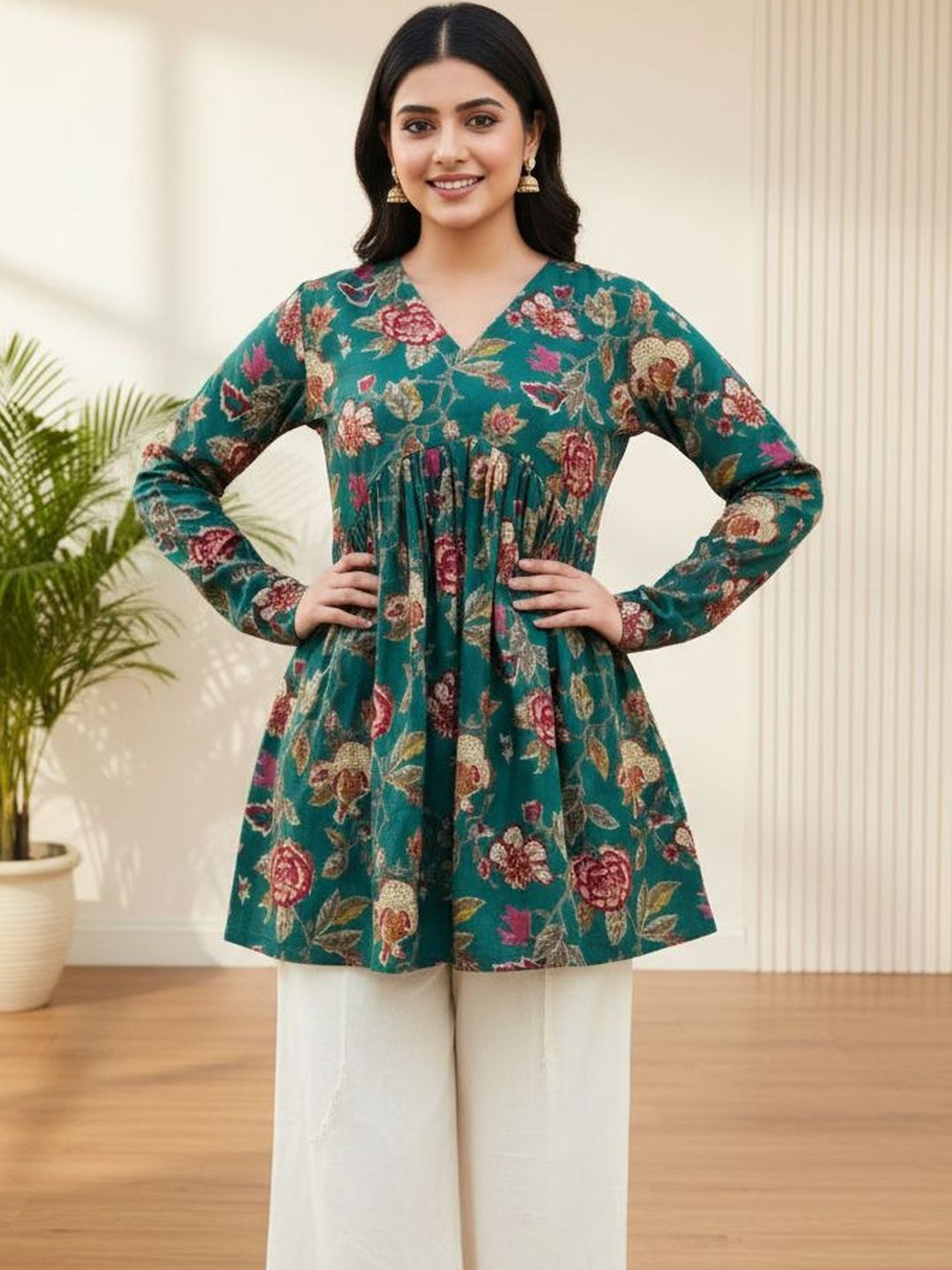 Bibhatsu Floral Printed V-Neck Empire Kurti